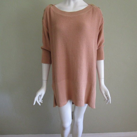 Alexander Wang Bateau Neckline Cotton Sweater Small (S) Tan / Brown w/ Buttons - Picture 1 of 8